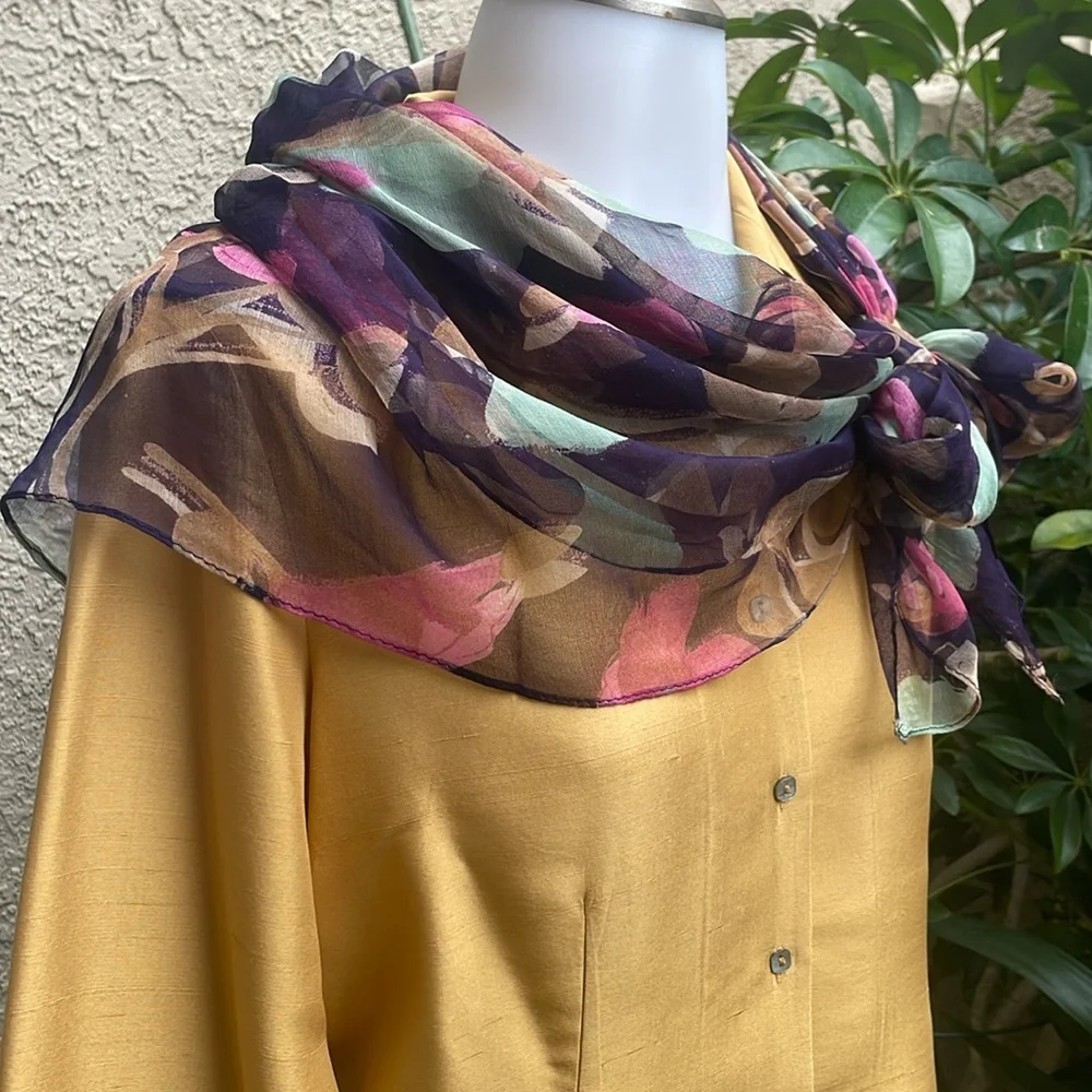 Multicolored Vintage Floral Chiffon Large Scarf